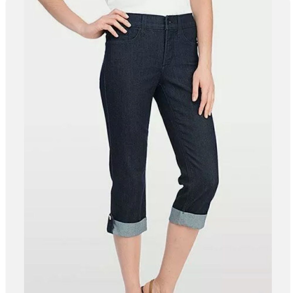 NYDJ Lyris Dark Wash High Rise Rolled Cuff Crop Jeans